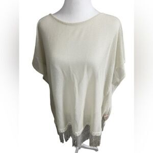 VICTORIA'S SECRET Shimmer swim cover up with fringe medium cream knit oversized